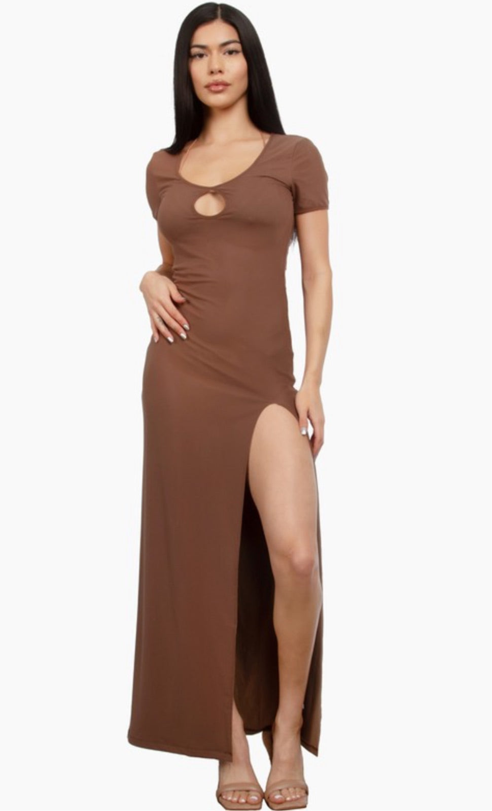 Breanna Mocha Slit Dress