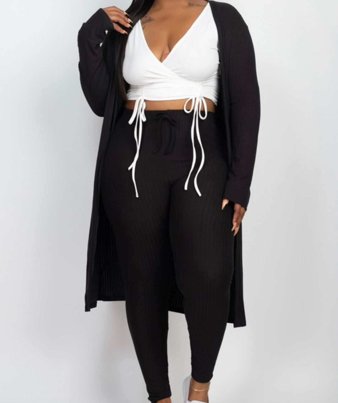 PLUS SIZE RIBBED CARDIGAN &LEGGINGS SET