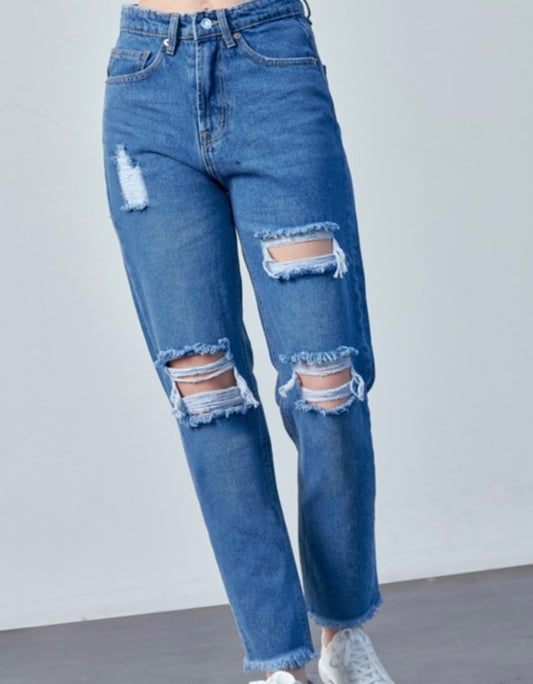 JOSIE DISTRESSED MOM JEAN